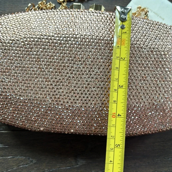 Rose Gold Rhinestone evening bag/clutch removable gold chain,rectangle-bevel cut - Picture 10 of 12